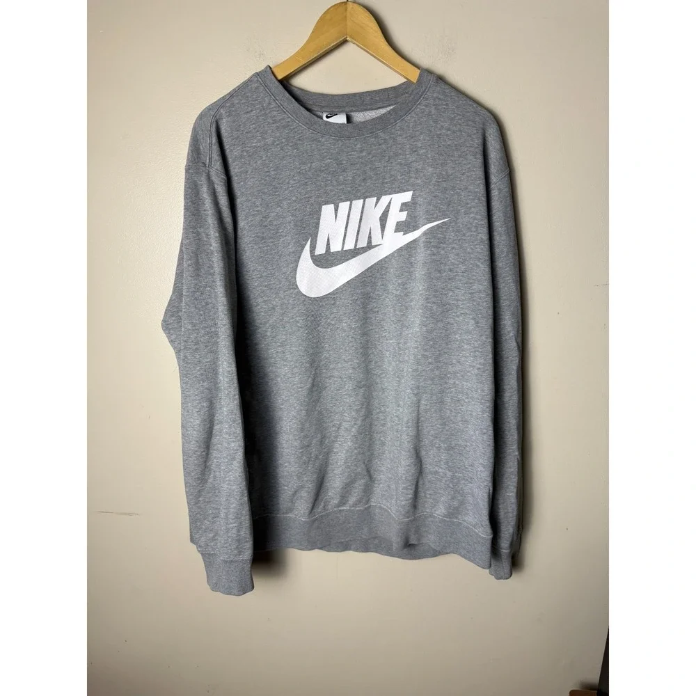 Nike Big Swoosh Logo Crewneck Sweatshirt Mens XL Grey